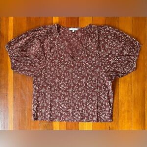 NWOT Madewell Floral Print Blouse in Rust Burgundy- 100% Cotton - Medium